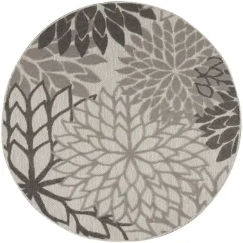 4' Gray Round Indoor Outdoor Area Rug