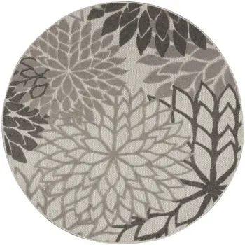 4' Gray Round Indoor Outdoor Area Rug