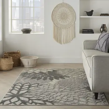 5' X 8' Gray Floral Indoor Outdoor Area Rug
