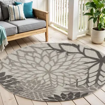 5' Gray Round Indoor Outdoor Area Rug