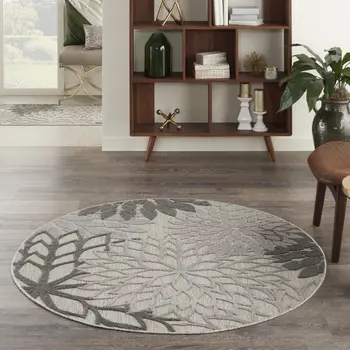 5' Gray Round Indoor Outdoor Area Rug