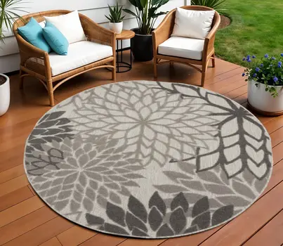 8' Gray Round Indoor Outdoor Area Rug