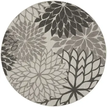 8' Gray Round Indoor Outdoor Area Rug