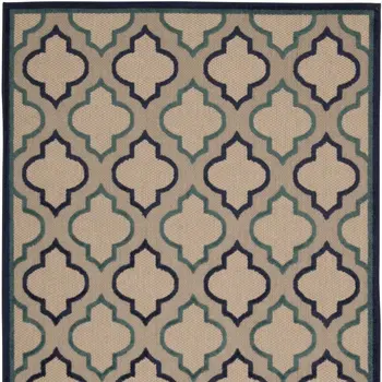 4' X 6' Blue And Ivory Geometric Indoor Outdoor Area Rug