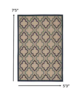 5' X 8' Blue And Ivory Indoor Outdoor Area Rug