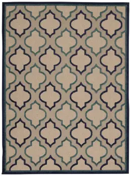 5' X 8' Blue And Ivory Indoor Outdoor Area Rug