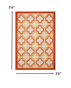 4' X 6' Red And Ivory Indoor Outdoor Area Rug