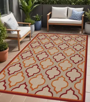 4' X 6' Red And Ivory Indoor Outdoor Area Rug