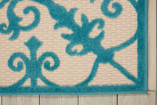 8' X 11' Aqua Damask Indoor Outdoor Area Rug