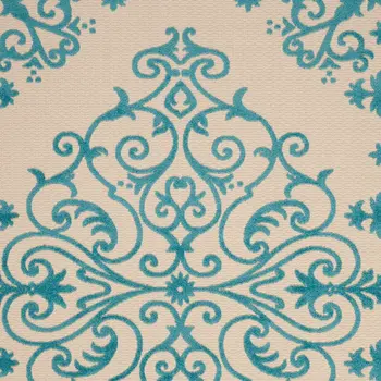 8' X 11' Aqua Damask Indoor Outdoor Area Rug