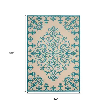 8' X 11' Aqua Damask Indoor Outdoor Area Rug