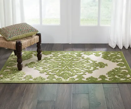 3' X 4' Green Damask Indoor Outdoor Area Rug
