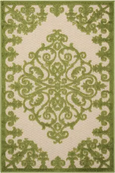 3' X 4' Green Damask Indoor Outdoor Area Rug