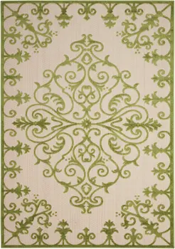 4' X 6' Green Damask Indoor Outdoor Area Rug