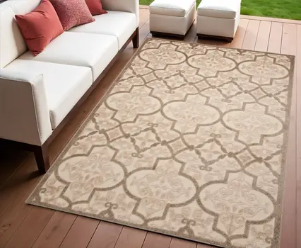 4' X 6' Cream Moroccan Indoor Outdoor Area Rug
