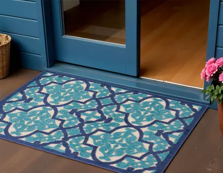3' X 4' Blue And Ivory Moroccan Indoor Outdoor Area Rug