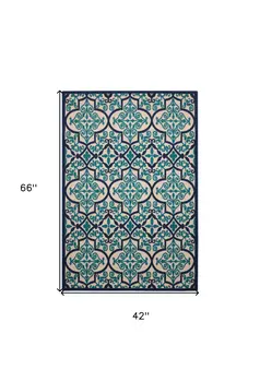 4' X 6' Blue And Ivory Moroccan Indoor Outdoor Area Rug