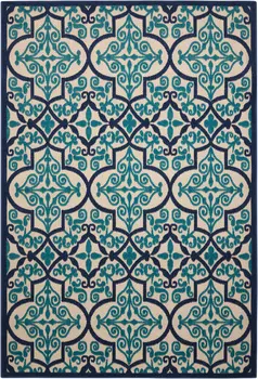 5' X 8' Blue And Ivory Moroccan Indoor Outdoor Area Rug