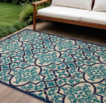 8' X 11' Blue And Ivory Moroccan Indoor Outdoor Area Rug