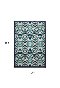8' X 11' Blue And Ivory Moroccan Indoor Outdoor Area Rug