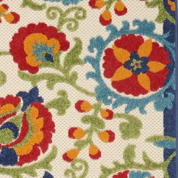 12' Green And Ivory Floral Indoor Outdoor Runner Rug