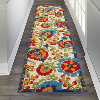 8' Green And Ivory Indoor Outdoor Area Rug