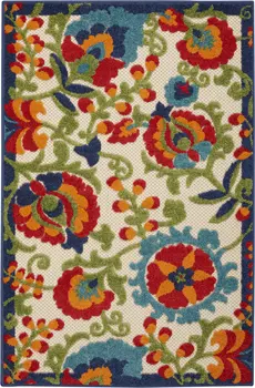 3' X 4' Green And Ivory Indoor Outdoor Area Rug