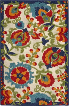3' X 4' Green And Ivory Indoor Outdoor Area Rug