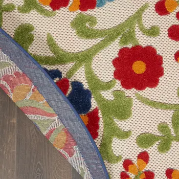 5' Green And Ivory Round Indoor Outdoor Area Rug