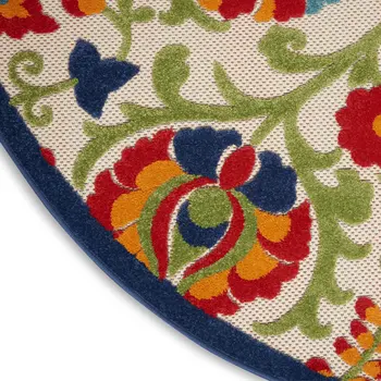 5' Green And Ivory Round Indoor Outdoor Area Rug