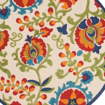 5' Green And Ivory Round Indoor Outdoor Area Rug