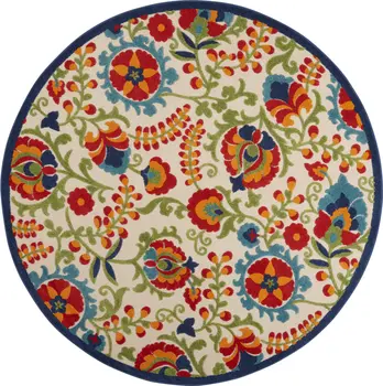 5' Green And Ivory Round Indoor Outdoor Area Rug