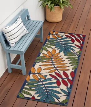6' Ivory And Blue Floral Indoor Outdoor Area Rug
