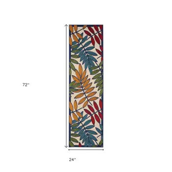 6' Ivory And Blue Floral Indoor Outdoor Area Rug