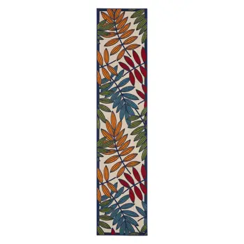 10' Ivory And Blue Floral Indoor Outdoor Area Rug