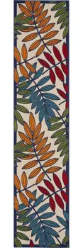 10' Ivory And Blue Floral Indoor Outdoor Area Rug