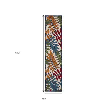 10' Ivory And Blue Floral Indoor Outdoor Area Rug