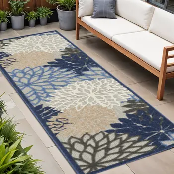 8' Blue And Gray Indoor Outdoor Area Rug