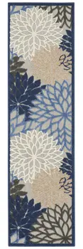 12' Blue And Gray Indoor Outdoor Runner Rug