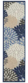 12' Blue And Gray Indoor Outdoor Runner Rug