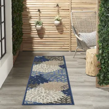 12' Blue And Gray Indoor Outdoor Runner Rug