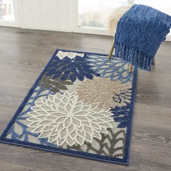 3' X 4' Blue And Gray Indoor Outdoor Area Rug