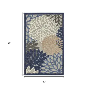 3' X 4' Blue And Gray Indoor Outdoor Area Rug