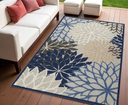 4' X 6' Blue And Gray Indoor Outdoor Area Rug