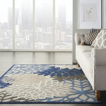 4' X 6' Blue And Gray Indoor Outdoor Area Rug