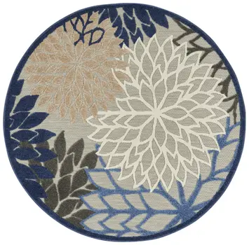 4' Blue And Gray Round Indoor Outdoor Area Rug