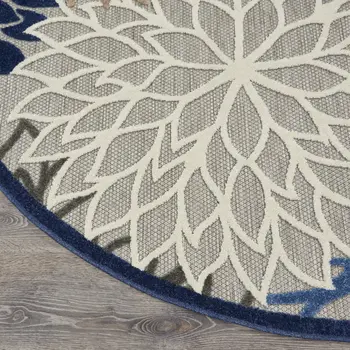 4' Blue And Gray Round Indoor Outdoor Area Rug