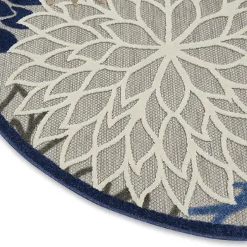 4' Blue And Gray Round Indoor Outdoor Area Rug