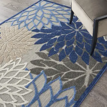 5' X 8' Blue And Gray Floral Indoor Outdoor Area Rug