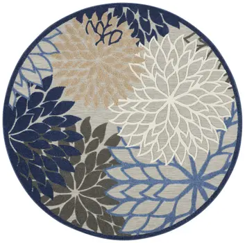 8' Blue And Gray Round Indoor Outdoor Area Rug